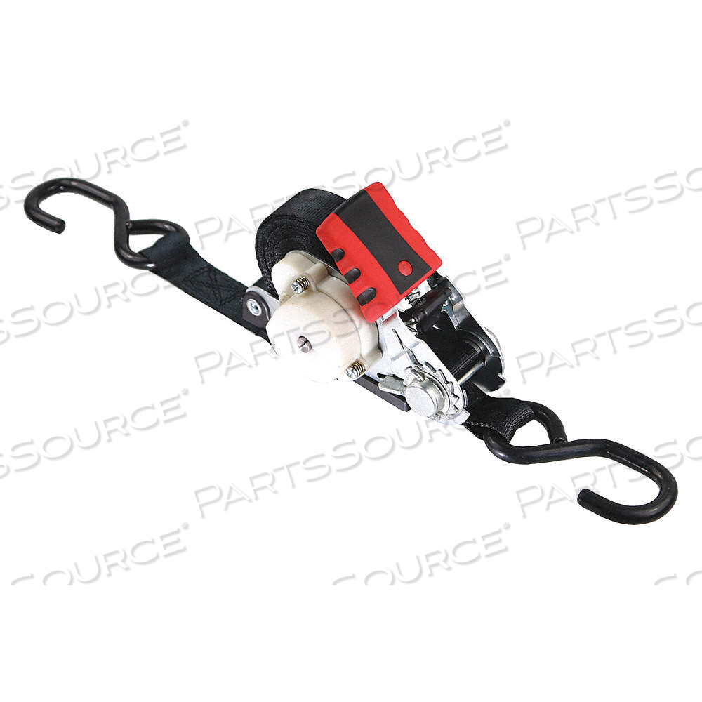 TIE DOWN STRAP, RATCHET, S-HOOK, GEN PURPOSE, 1 IN WD, 500 LB WLL, BLACK, 15 FT LG, SELF-RETRACTING by Approved Vendor