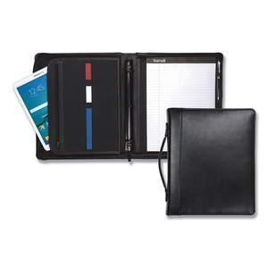 LEATHER MULTI-RING ZIPPERED PORTFOLIO, TWO-PART, 1" CAP, 11 X 13 1/2, BLACK by Samsill