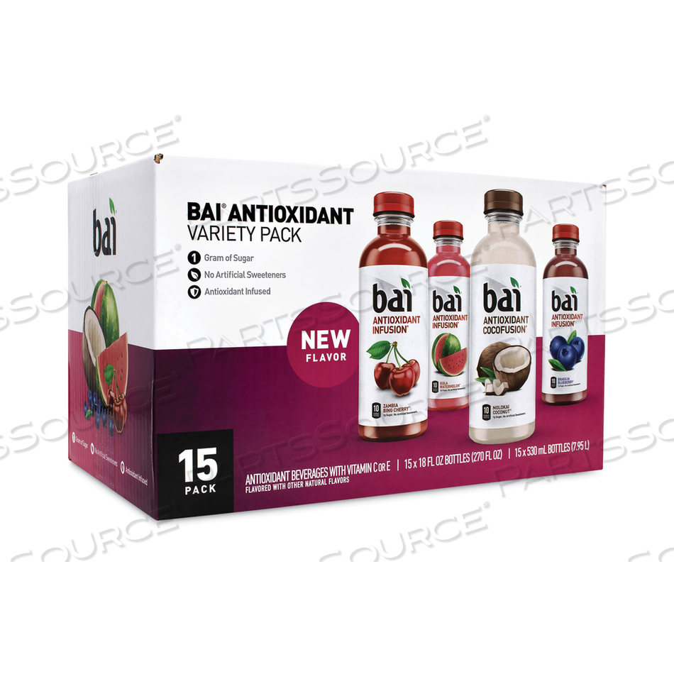 ANTIOXIDANT INFUSED BEVERAGE, VARIETY PACK, 18 OZ BOTTLE, 15/BOX 