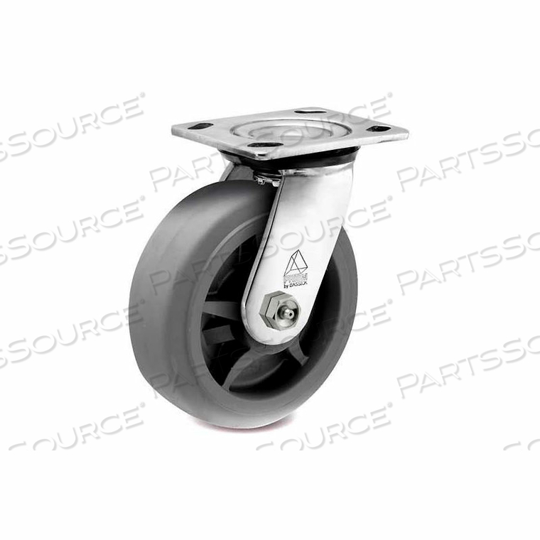 PRISM STAINLESS STEEL SWIVEL CASTER - THERMAL PLASTIC RUBBER - FLAT TREAD - 8" DIA. by Bassick PRISM STAINLESS STEEL SWIVEL CASTER - THERMAL PLASTIC RUBBER - FLAT TREAD - 8" DIA. by Bassick