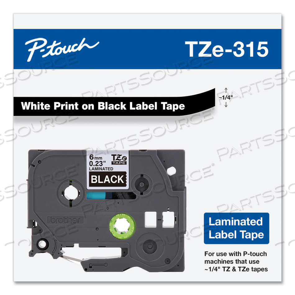 TZE STANDARD ADHESIVE LAMINATED LABELING TAPE, 0.23" X 26.2 FT, WHITE ON BLACK by Brother