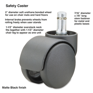 SAFETY CASTERS, OVERSIZED NECK, GRIP RING TYPE B STEM, 2" SOFT POLYURETHANE WHEEL, MATTE BLACK, 5/SET by MASTER CASTER COMPANY