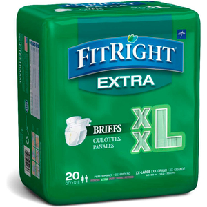 FITRIGHT EXTRA ADULT DISPOSABLE BRIEFS, SIZE 2XL, WAIST SIZE 60"-69", 20/BAG by Medline Industries, Inc.