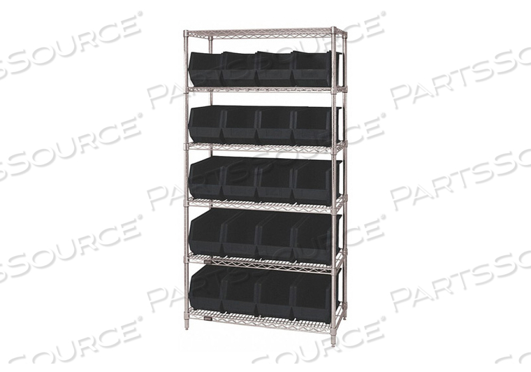 E3963 BIN SHELVING 74 OVERALL H 20 BINS BLACK by Quantum Storage Systems E3963 BIN SHELVING 74 OVERALL H 20 BINS BLACK by Quantum Storage Systems