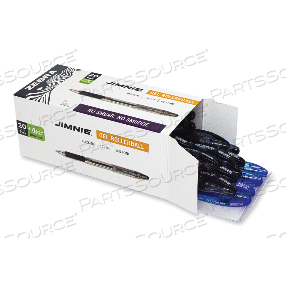 JIMNIE GEL ROLLERBALL PEN, MEDIUM, 0.7MM, BLACK INK, 20/PACK + 4 BONUS PENS by Zebra Pen Corporation