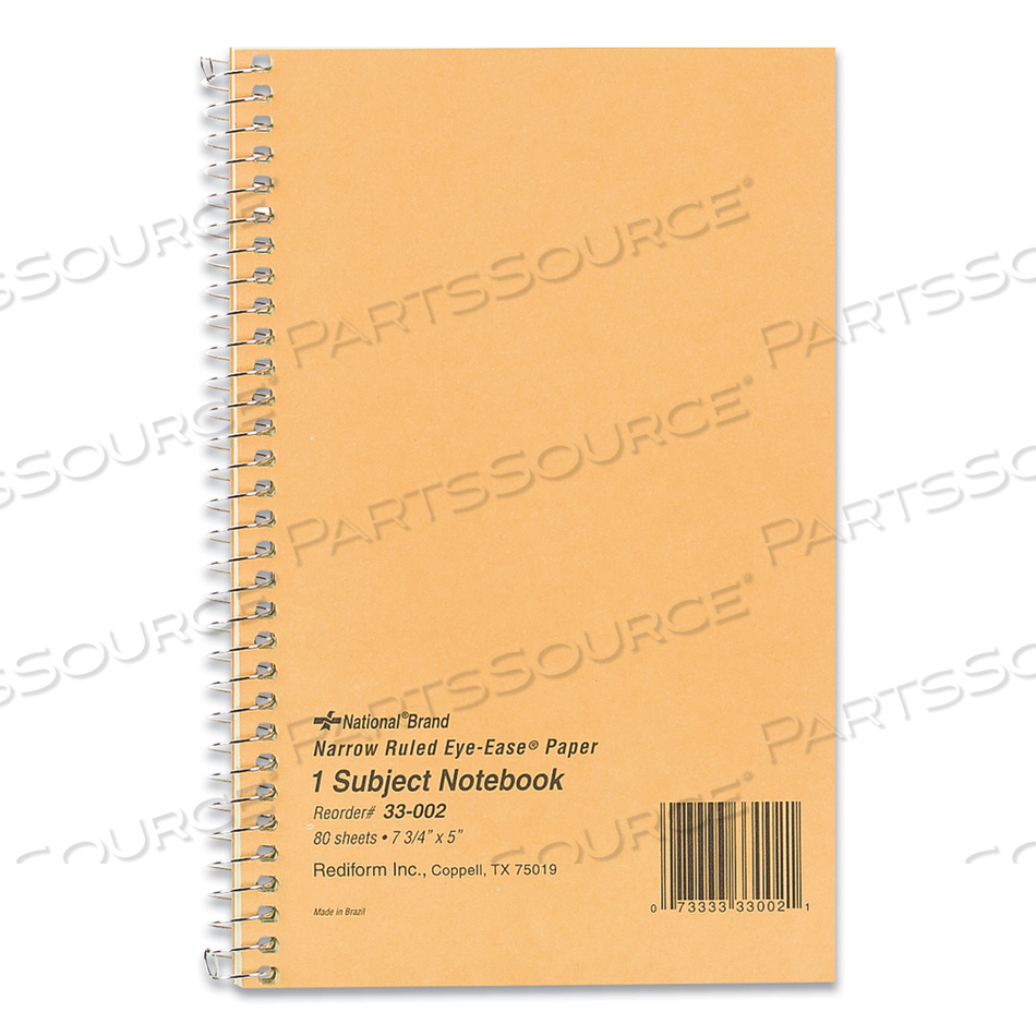 SINGLE-SUBJECT WIREBOUND NOTEBOOKS, 1 SUBJECT, NARROW RULE, BROWN COVER, 7.75 X 5, 80 EYE-EASE GREEN SHEETS by National