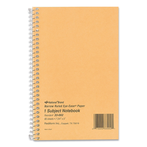 SINGLE-SUBJECT WIREBOUND NOTEBOOKS, 1 SUBJECT, NARROW RULE, BROWN COVER, 7.75 X 5, 80 EYE-EASE GREEN SHEETS by National
