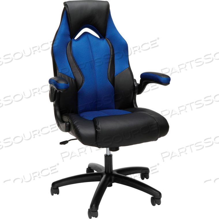 ESSENTIALS COLLECTION HIGH-BACK RACING STYLE BONDED LEATHER GAMING CHAIR, IN BLUE () 