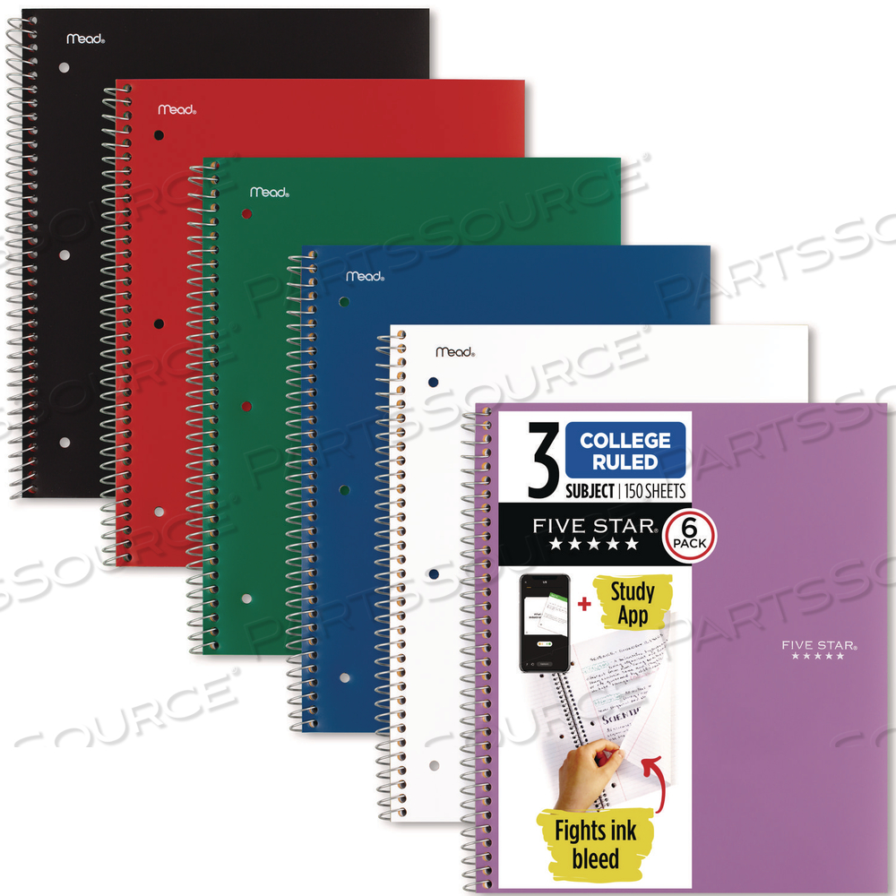 WIREBOUND NOTEBOOK, 3-SUBJECT, MEDIUM/COLLEGE RULE, ASSORTED COVER COLORS, (150) 11 X 9.13 SHEETS by Five Star WIREBOUND NOTEBOOK, 3-SUBJECT, MEDIUM/COLLEGE RULE, ASSORTED COVER COLORS, (150) 11 X 9.13 SHEETS by Five Star