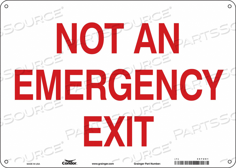 SAFETY SIGN EMERGENCY EXIT, HORIZONTAL RECTANGLE, NUMBER OF PRINTED SIDES 1, ENGLISH, SIGN LEGEND NOT AN EMERGENCY EXIT, SIGN LEGEND BACKGRO by Condor SAFETY SIGN EMERGENCY EXIT, HORIZONTAL RECTANGLE, NUMBER OF PRINTED SIDES 1, ENGLISH, SIGN LEGEND NOT AN EMERGENCY EXIT, SIGN LEGEND BACKGRO by Condor