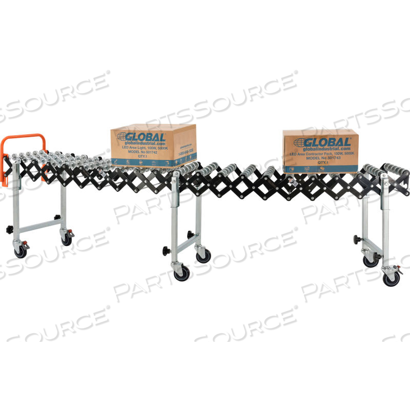 PORTABLE FLEXIBLE & EXPANDABLE 2'4"-8'11" CONVEYOR STEEL SKATE WHEELS - 14"W by Approved Vendor