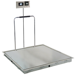 IN-FLOOR DIALYSIS SCALE, 1000 LB, SS DECK, 4 FT X 4 FT, HAND RAIL, 855 RECESSED WALL-MOUNT INDICATOR WITH PRINTER by Detecto Scale / Cardinal Scale