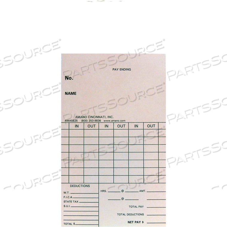 TIME CARDS FOR BX-1500, WEEKLY, 250/PACK by Amano