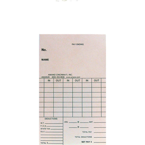 TIME CARDS FOR BX-1500, WEEKLY, 250/PACK by Amano