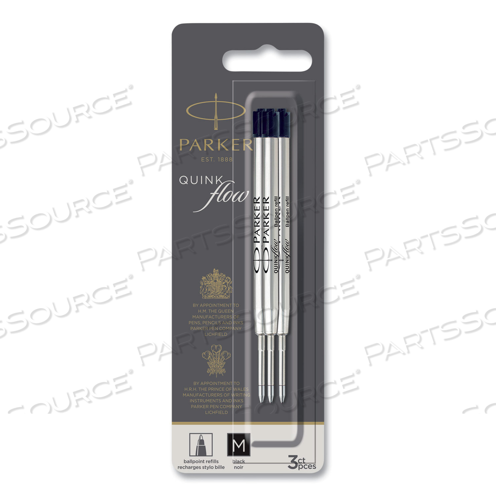 QUINKFLOW REFILL FOR PARKER BALLPOINT PEN, MEDIUM TIP, BLACK INK, 3/PACK 