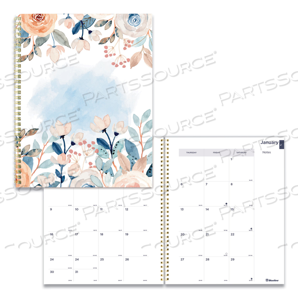 MONTHLY 14-MONTH PLANNER, SPRING FLORAL WATERCOLOR ARTWORK, 11 X 8.5, MULTICOLOR COVER, 14-MONTH (DEC TO JAN): 2022 TO 2024 