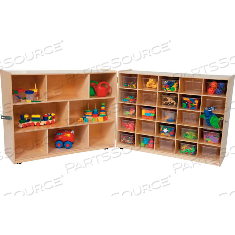 TRAY AND SHELF FOLD STORAGE WITH 25 CLEAR TRAYS by Wood Designs TRAY AND SHELF FOLD STORAGE WITH 25 CLEAR TRAYS by Wood Designs