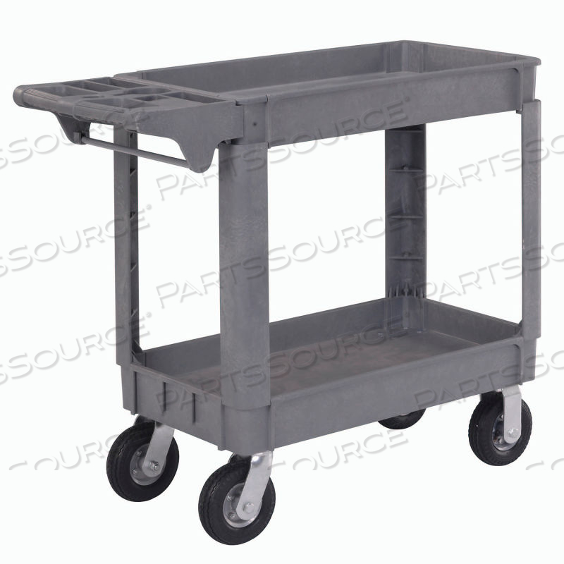 DELUXE TRAY TOP PLASTIC UTILITY CART, 2 SHELF, 40"LX17"W, 6" CASTERS, GRAY 