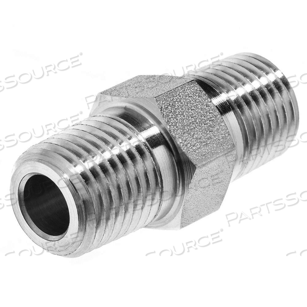 STRAIGHT ADAPTER, STEEL, 3/8 IN X 3/8 IN FITTING PIPE SIZE, MALE NPT X MALE BSPP, 1 7/16 IN LG by Approved Vendor