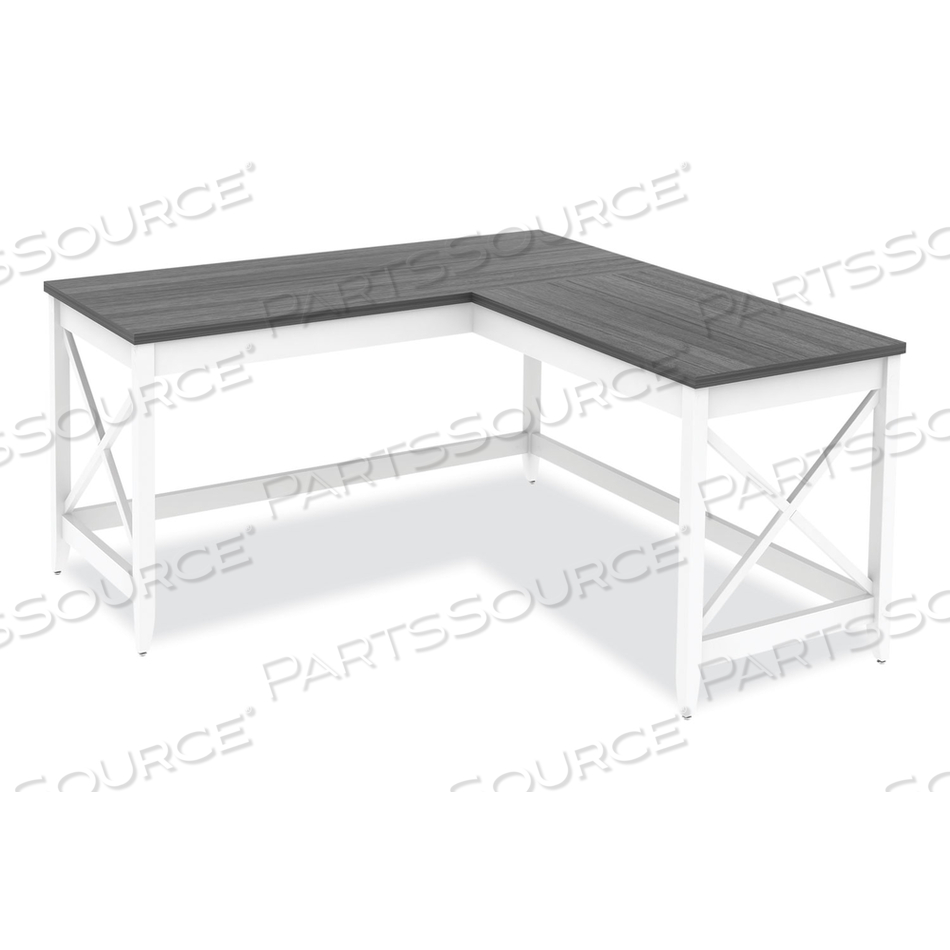 L-SHAPED FARMHOUSE DESK, 58.27" X 58.27" X 29.53", GRAY/WHITE by Workspace by Alera L-SHAPED FARMHOUSE DESK, 58.27" X 58.27" X 29.53", GRAY/WHITE by Workspace by Alera