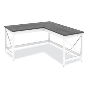 L-SHAPED FARMHOUSE DESK, 58.27" X 58.27" X 29.53", GRAY/WHITE by Workspace by Alera L-SHAPED FARMHOUSE DESK, 58.27" X 58.27" X 29.53", GRAY/WHITE by Workspace by Alera
