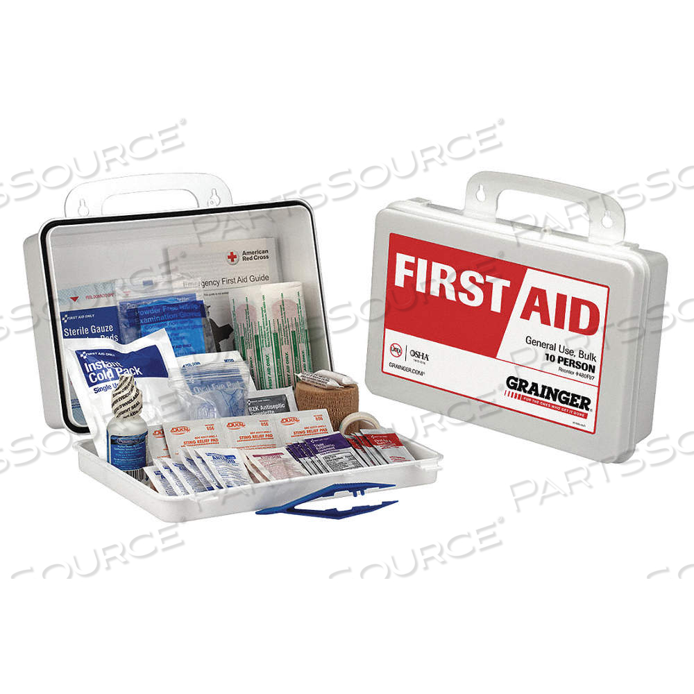 FIRST AID KIT AND HOUSING, INDUSTRIAL, 10 PEOPLE SERVED, 160 COMPONENTS, PLASTIC by Approved Vendor FIRST AID KIT AND HOUSING, INDUSTRIAL, 10 PEOPLE SERVED, 160 COMPONENTS, PLASTIC by Approved Vendor