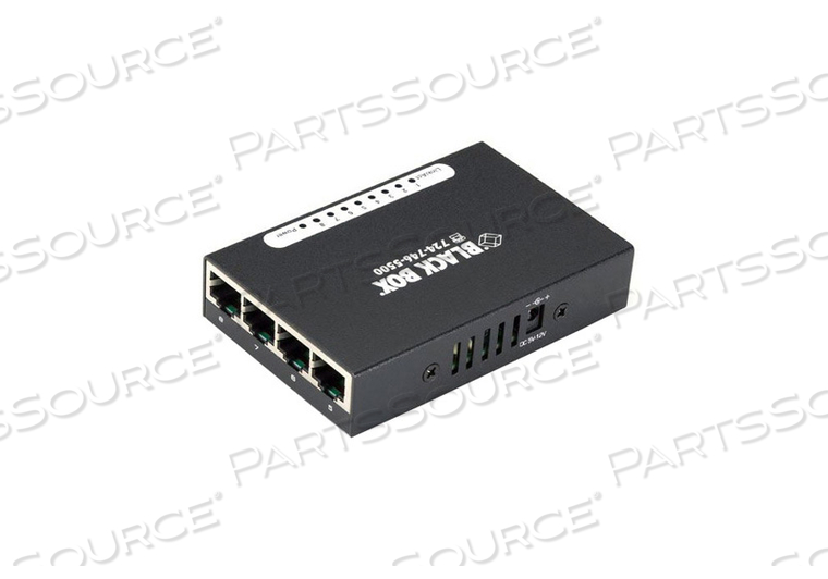ETHERNET SWITCH, 0.8 A, COPPER, 7.5 VDC, (8) RJ-45, (1) BARREL, 0 TO 55 DEG C, 4 W, 2.4 IN X 0.8 IN X 3.1 IN, 0.4 LB, MEETS ANSI, CE, FCC 