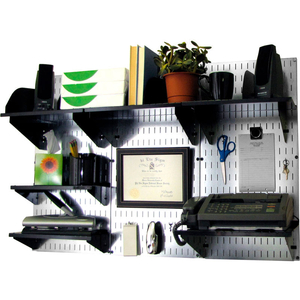 OFFICE WALL MOUNT DESK STORAGE AND ORGANIZATION KIT, GALVANIZED BLACK, 48" X 32" X 12" by Wall Control Pegboard