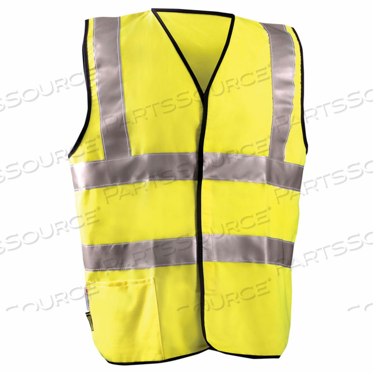 DUAL STRIPE FLAME RESISTANT VEST WITH HOOK & LOOP, SOLID, YELLOW, CLASS 2 - 5X-LARGE 