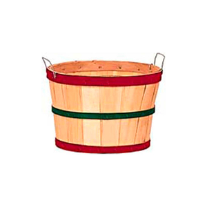 1/2 BUSHEL WOOD BASKET WITH TWO METAL HANDLES, RED/GREEN/RED BANDS 12 PC - NATURAL by Texas Basket Co.