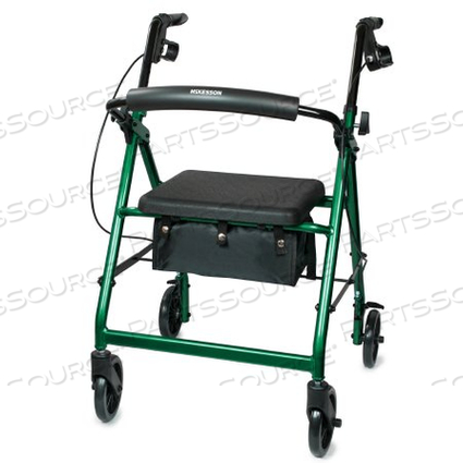 4-WHEEL ROLLATOR, 6 IN. WHEEL, 32 - 37 IN. HANDLE, GREEN, 300 LBS, ALUMINUM FRAME by McKesson 4-WHEEL ROLLATOR, 6 IN. WHEEL, 32 - 37 IN. HANDLE, GREEN, 300 LBS, ALUMINUM FRAME by McKesson