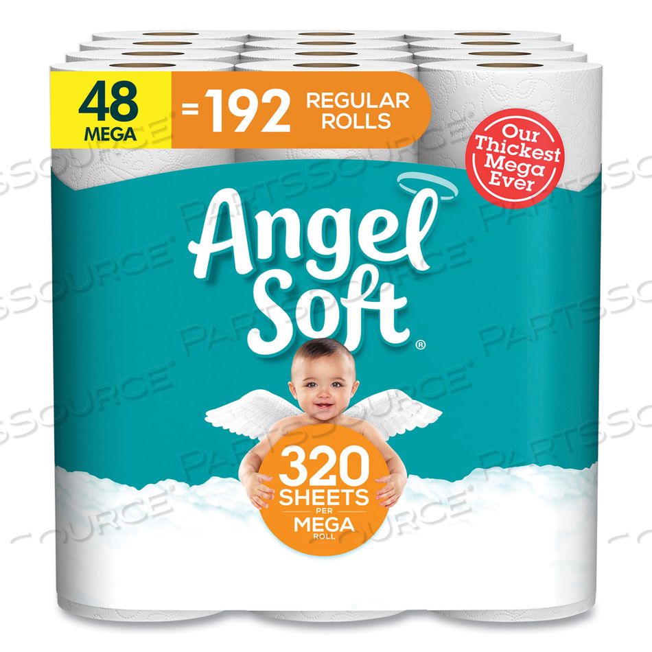 MEGA TOILET PAPER, SEPTIC SAFE, 2-PLY, WHITE, 320 SHEETS/ROLL, 48 ROLLS/PACK 