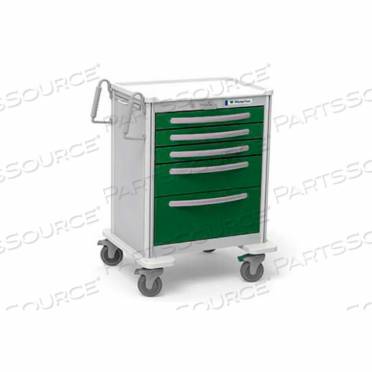 5-DRAWER ALUMINUM TALL ANESTHESIA CART, KEY LOCK, FAIRWAY GREEN by Waterloo Healthcare