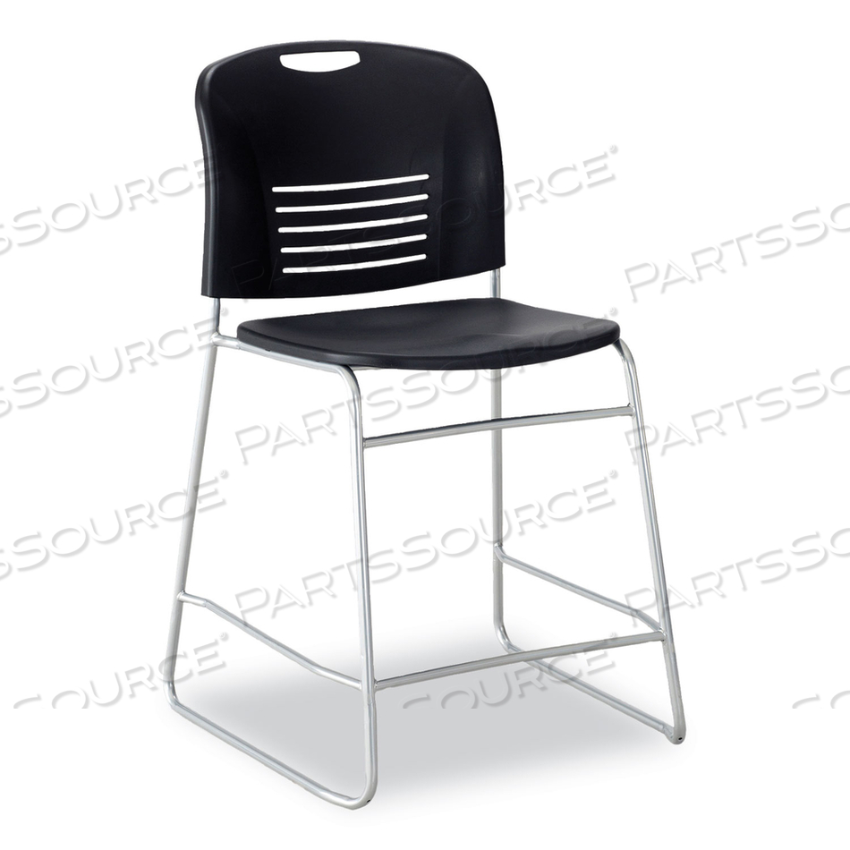 VY COUNTER HEIGHT CHAIR, SUPPORTS UP TO 350 LB, 25" SEAT HEIGHT, BLACK SEAT, BLACK BACK, SILVER BASE 