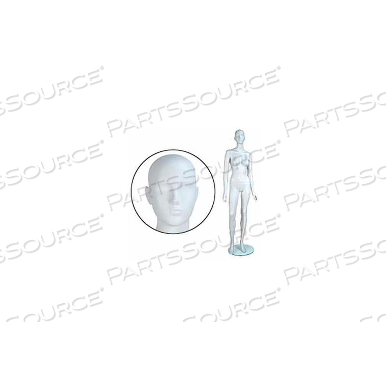 FEM. MANNEQUIN - ABSTR. HEAD, ARMS BY SIDE, RIGHT LEG FORWARD - CAMEO WHITE by Mondo Mannequins