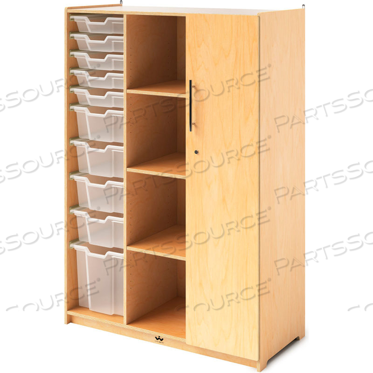 TEACHER'S WARDROBE CABINET WITH TRAYS AND LOCKING DOOR - WOOD 