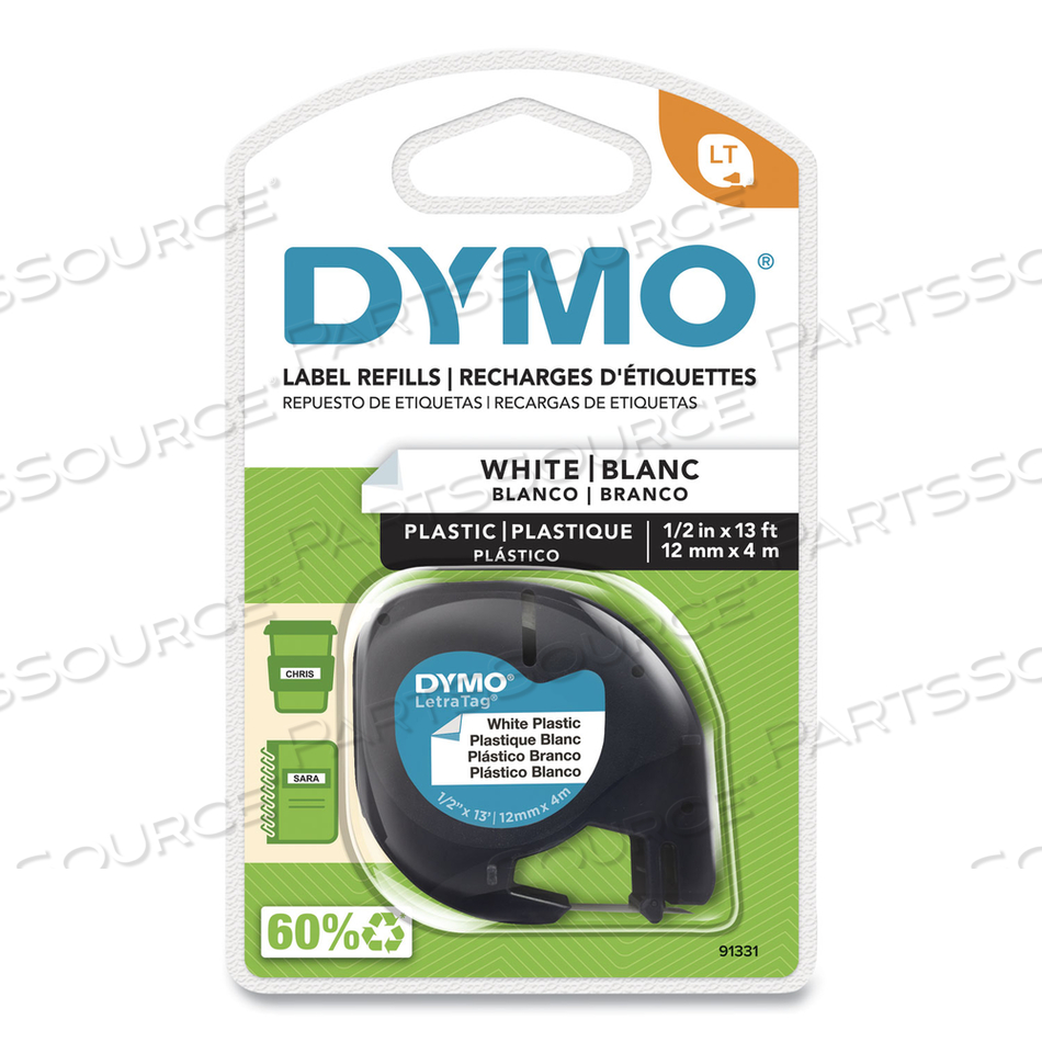 LETRATAG PLASTIC LABEL TAPE CASSETTE, 0.5" X 13 FT, WHITE by Dymo