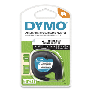 LETRATAG PLASTIC LABEL TAPE CASSETTE, 0.5" X 13 FT, WHITE by Dymo