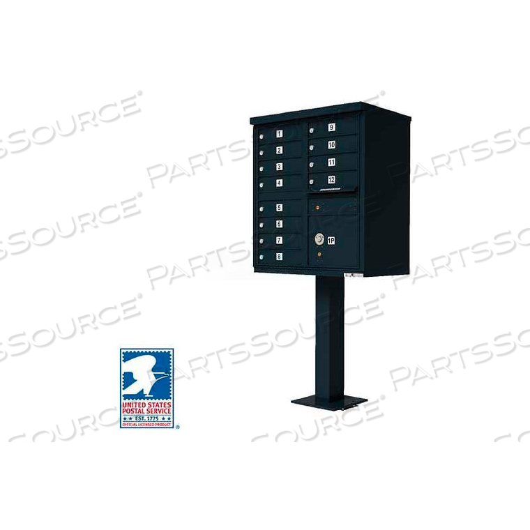 VITAL CLUSTER BOX UNIT, 12 MAILBOXES, 1 PARCEL LOCKER, BLACK by Florence Manufacturing Company VITAL CLUSTER BOX UNIT, 12 MAILBOXES, 1 PARCEL LOCKER, BLACK by Florence Manufacturing Company