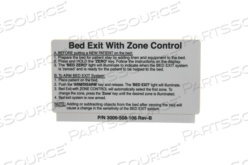 BED EXIT WITH ZONE CONTROL - LABEL by Stryker Medical BED EXIT WITH ZONE CONTROL - LABEL by Stryker Medical