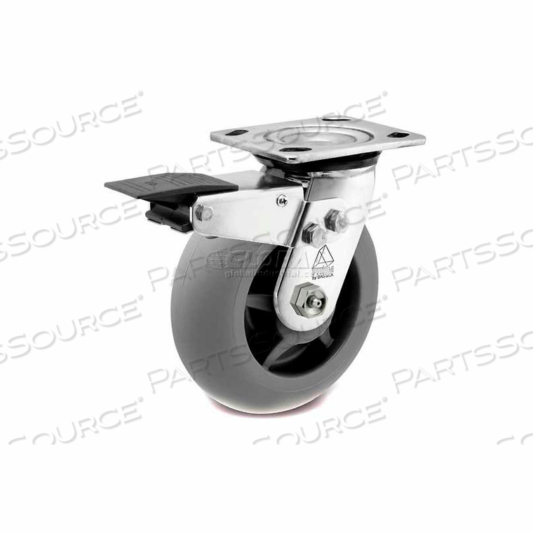 PRISM STAINLESS STEEL TOTAL LOCK SWIVEL CASTER - THERMAL PLASTIC RUBBER - ROUND TREAD - 5" 