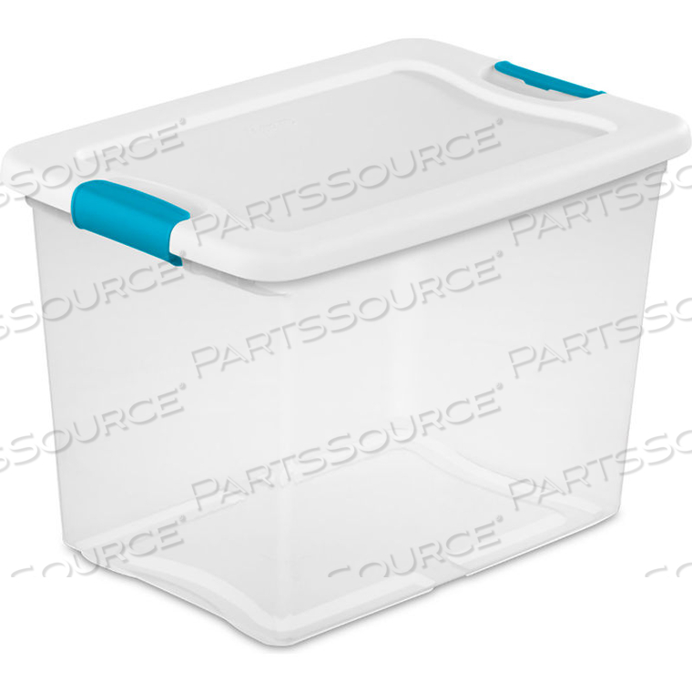 25 QUART CLEAR STORAGE LATCH TOTE WHITE LID BLUE LATCHES 16-1/4 X 11-1/4 X11-5/8 by Sterilite