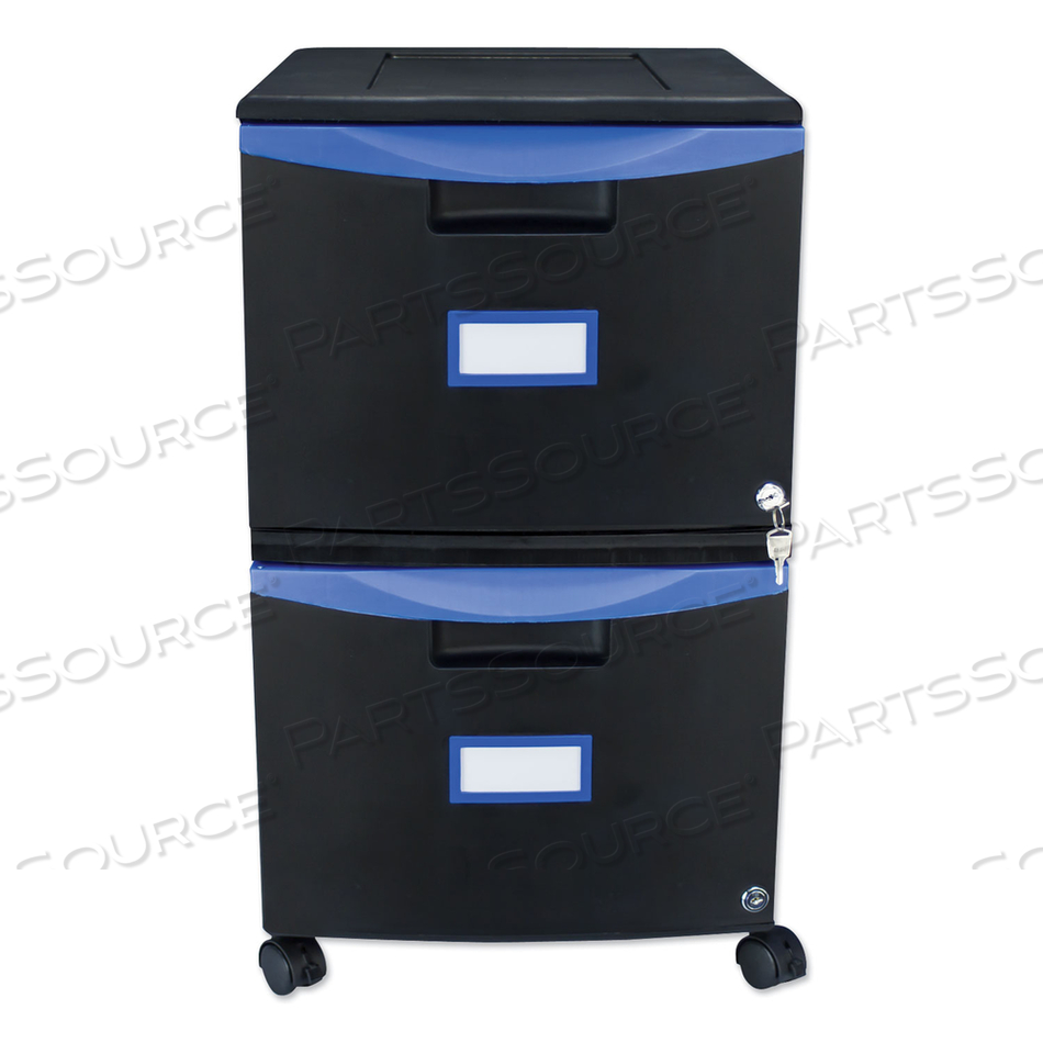 TWO-DRAWER MOBILE FILING CABINET, 2 LEGAL/LETTER-SIZE FILE DRAWERS, BLACK/BLUE, 14.75" X 18.25" X 26" 