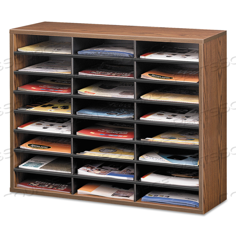 LITERATURE ORGANIZER, 24 LETTER COMPARTMENTS, 29 X 11.88 X 23.44, MEDIUM OAK by Fellowes