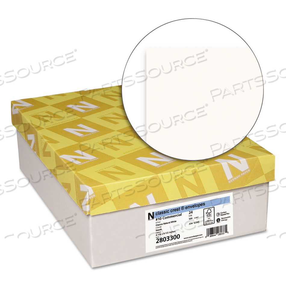 CLASSIC CREST #10 ENVELOPE, COMMERCIAL FLAP, GUMMED CLOSURE, 4.13 X 9.5, CLASSIC NATURAL WHITE by Neenah CLASSIC CREST #10 ENVELOPE, COMMERCIAL FLAP, GUMMED CLOSURE, 4.13 X 9.5, CLASSIC NATURAL WHITE by Neenah