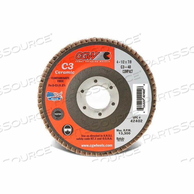 ABRASIVE FLAP DISC 5" X 7/8" 40 GRIT CERAMIC 