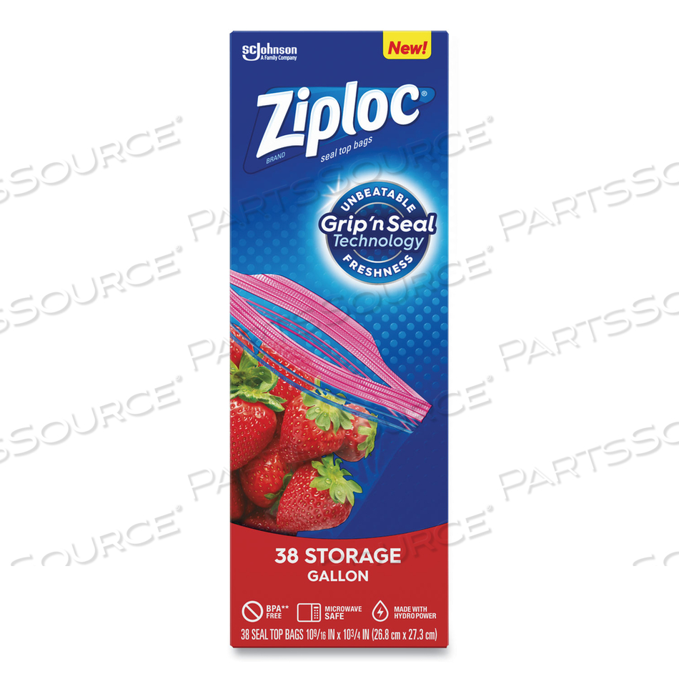 DOUBLE ZIPPER STORAGE BAGS, 1 GAL, 1.75 MIL, 10.56" X 10.75", CLEAR, 38 BAGS/BOX by Ziploc