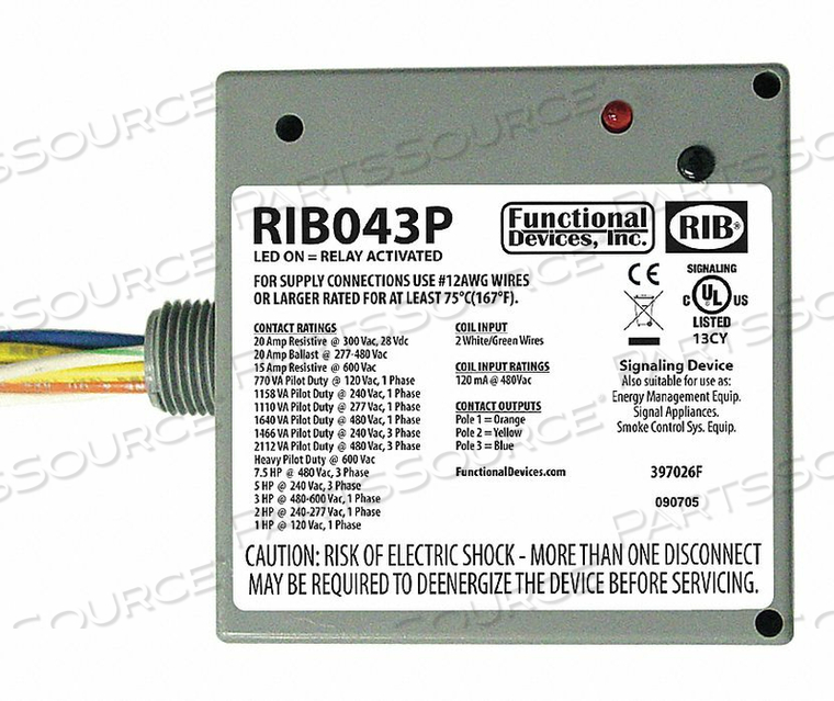 PREWIRED RELAY 480VAC 20A 3PST-NO by RIB