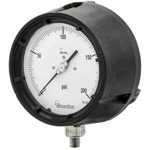 BOURDON 4.5" PROCESS GAUGE, 1/4" NPT, 0/200 PSI, DRY FILLABLE, LOWER MOUNT, SS by PIC Gauges