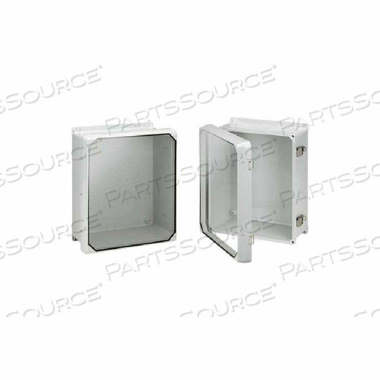 FLAT HINGED LATCH CLEAR CVR ENCL, 15.32X13.30X6.70, FIBERGLASS 